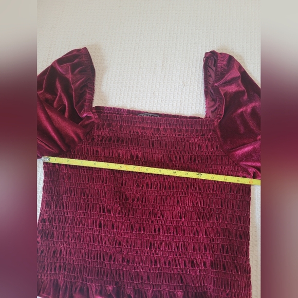 Bagatelle Velvet Burgundy Smocked Blouse - Picture 11 of 13